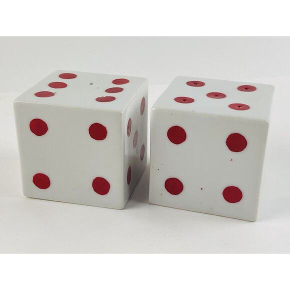 Large Dice Salt Pepper Shaker Set Made In Japan Red Dots Statement Piece Casino - Picture 6 of 10
